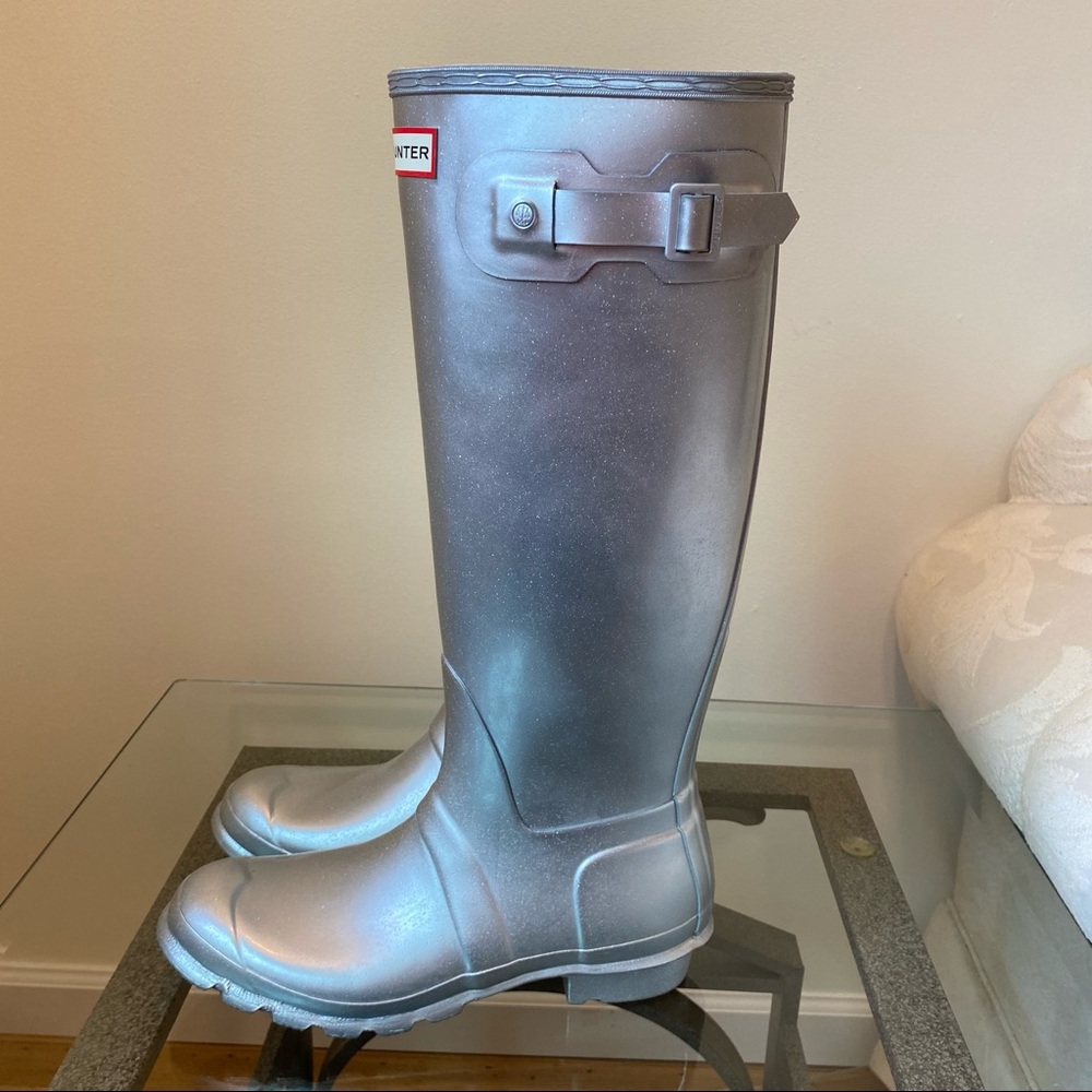 Hunter Cosmic Glitter Silver Rain Boots